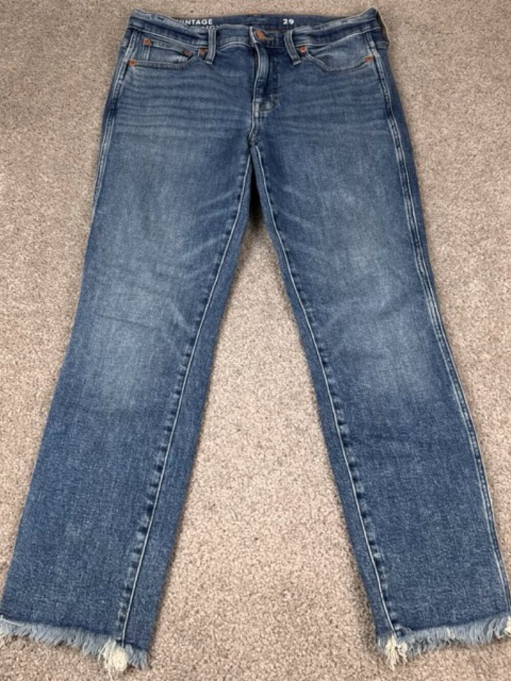 Vintage J.Crew Jeans Women's 29x27 Blue Cotton Denim Straight Slim Faded Stretch